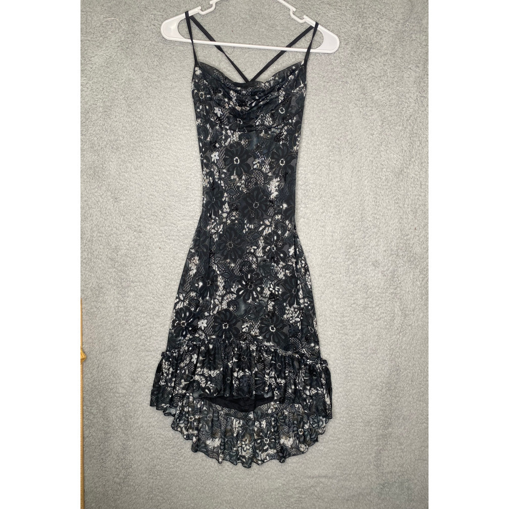 Vintage Rampage women dress 90s Y2k black floral whimsigoth grunge midi ruffle S